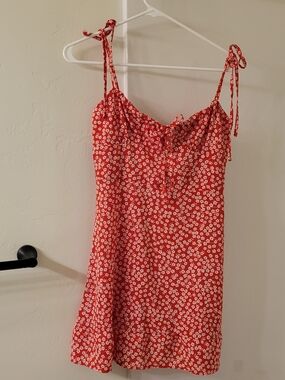 Red Floral Tie-Shoulder Sundress